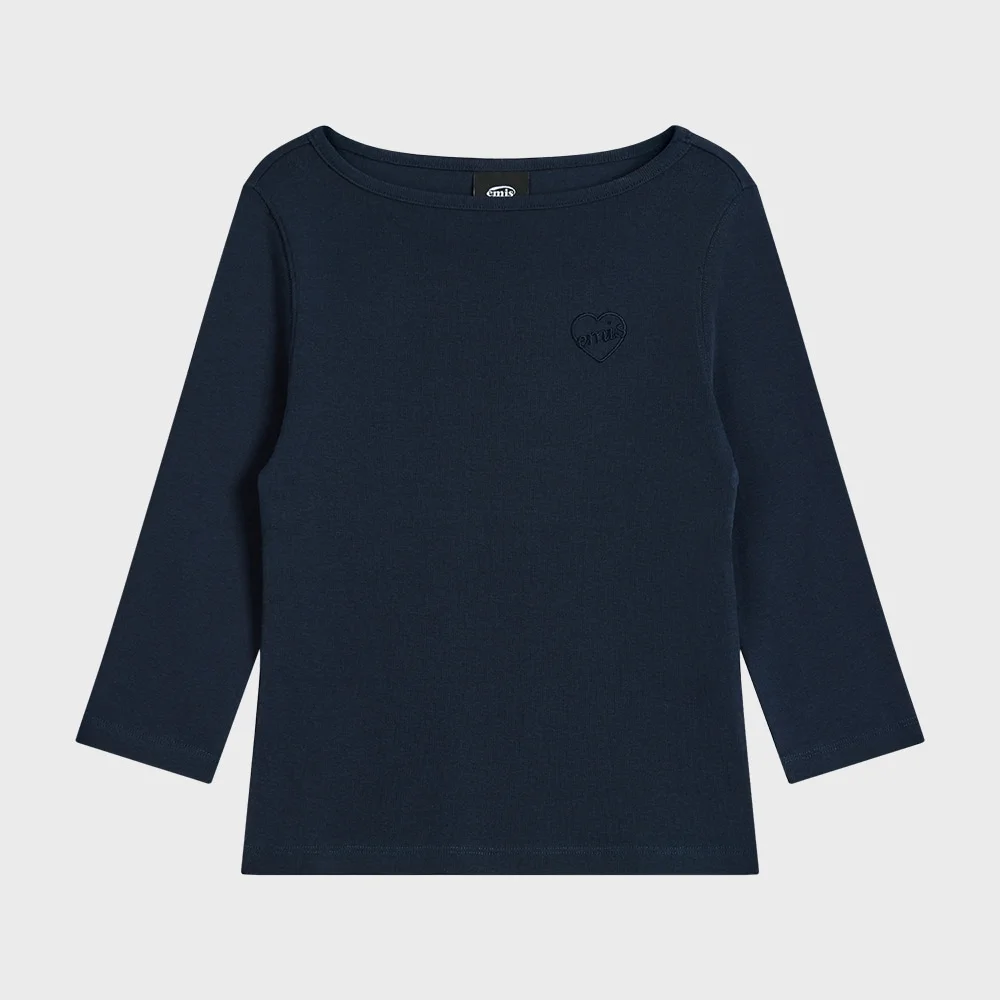 (W) BOAT NECK 3/4 SLEEVE T-SHIRT-NAVY