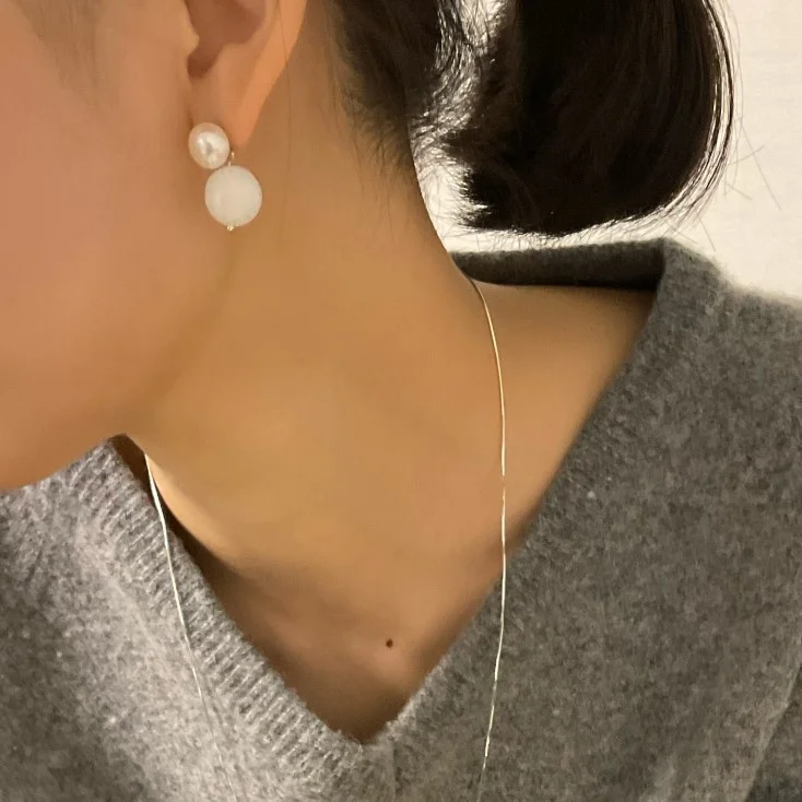 Pearl ball drop earrings (white jade)