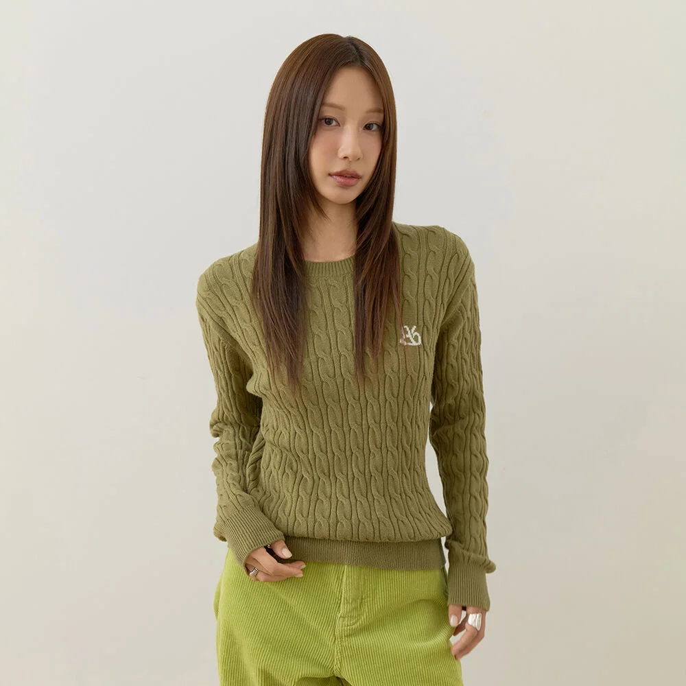 圓領 麻花 針織衫 (Khaki)