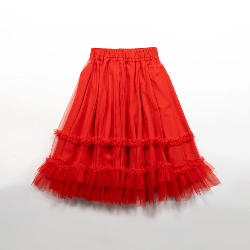 TULLE FRILL RUFFLE SKIRT - RED