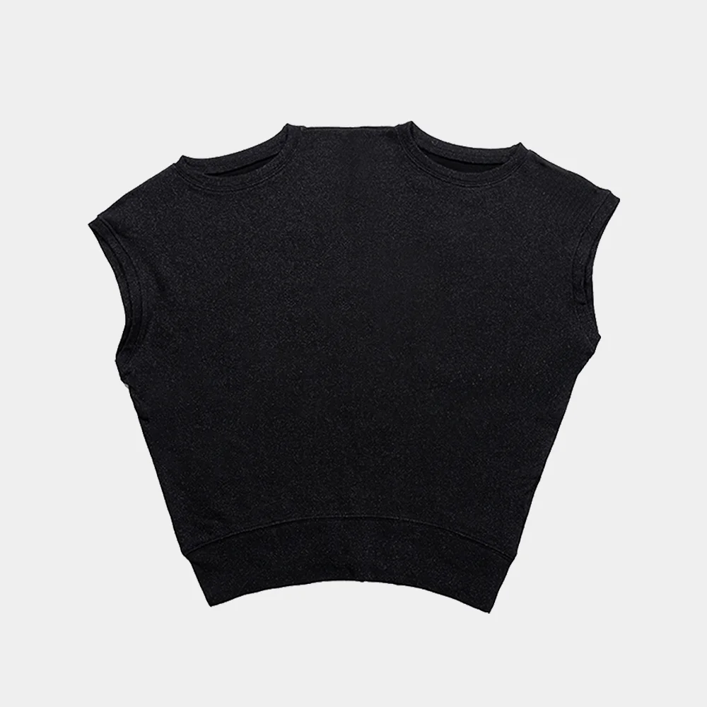 GLITTER DOUBLE NECK VEST - BLACK