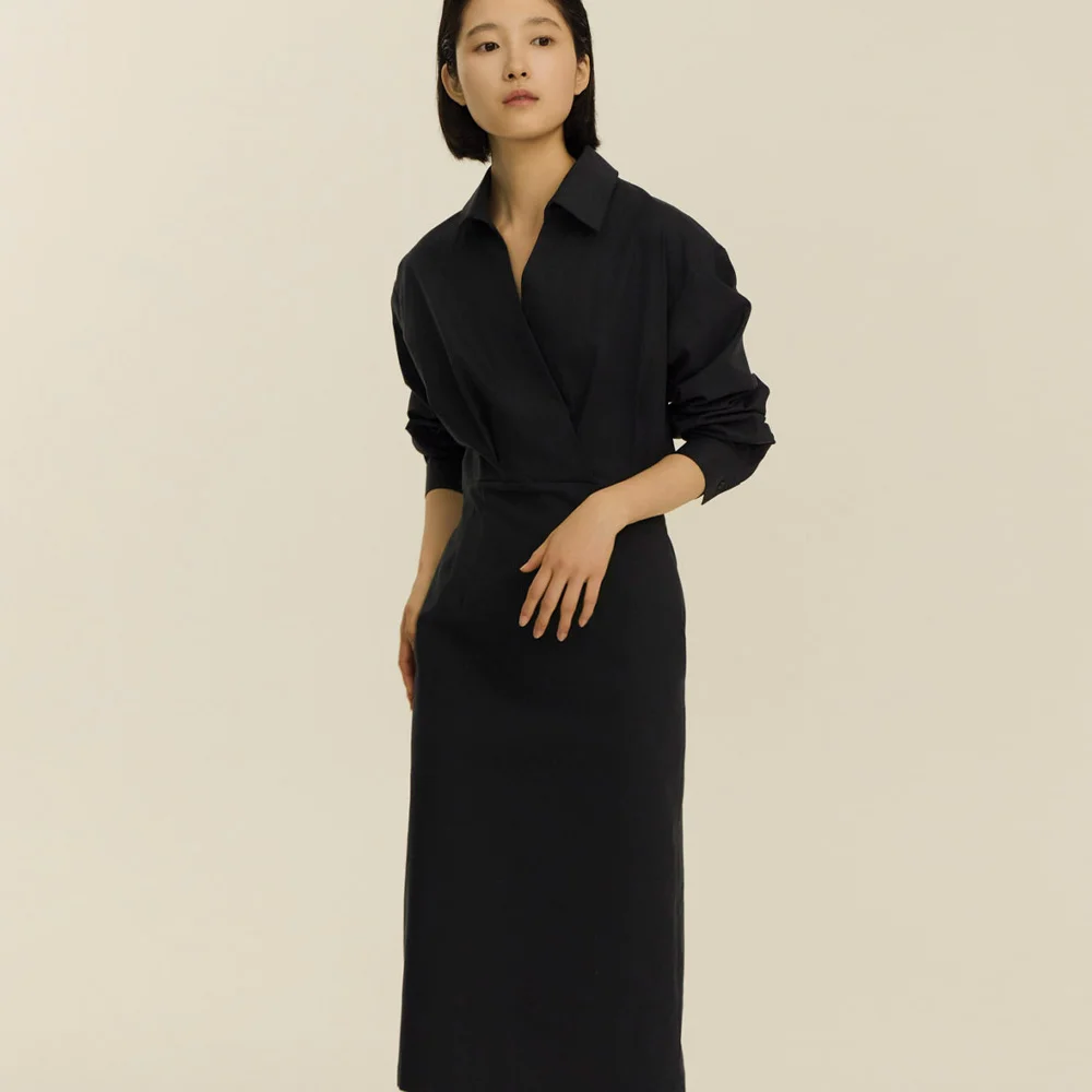 high waist shirt dress_navy