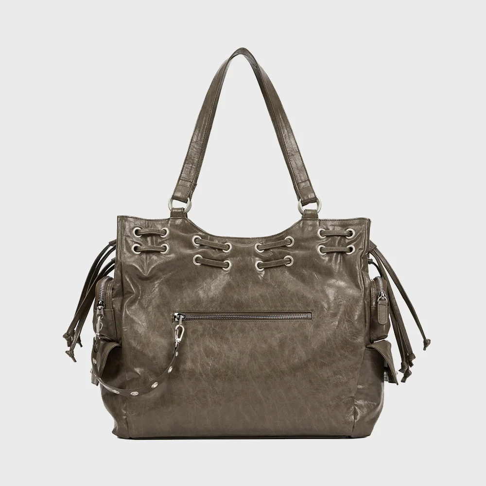 DEINET NEW STUD STRING BIG BAG IN KHAKI