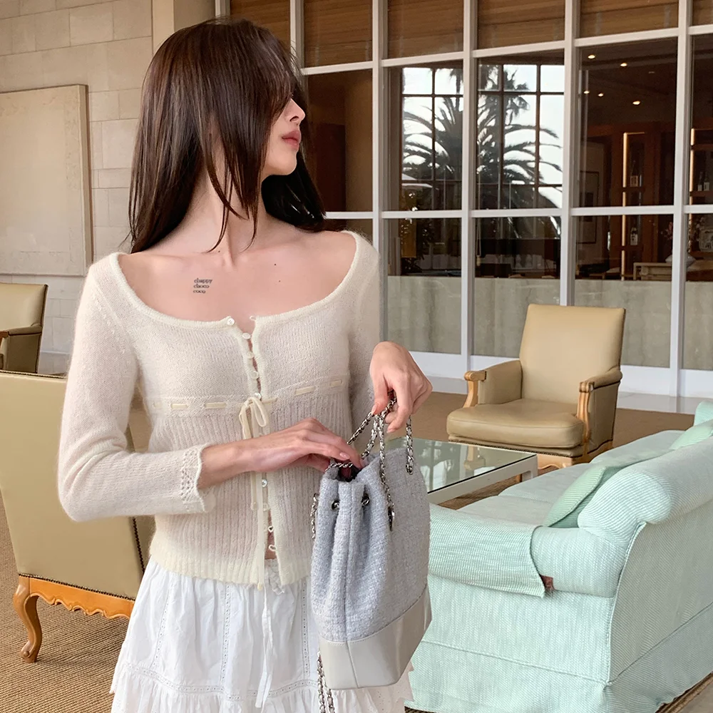 Velin Tie Mohair Knit Cardigan_Ivory