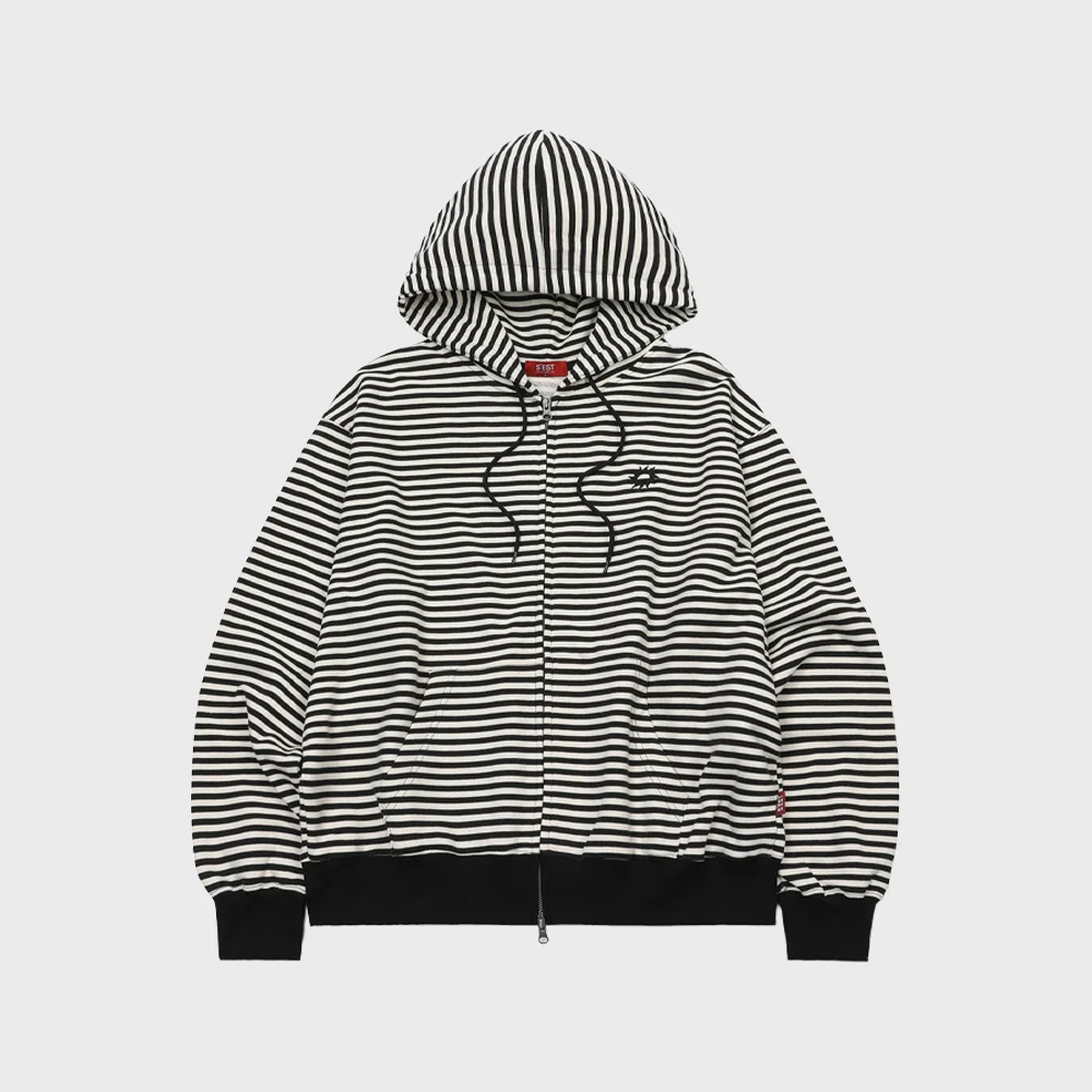Stripe Logo Hoodie Zip Up Black