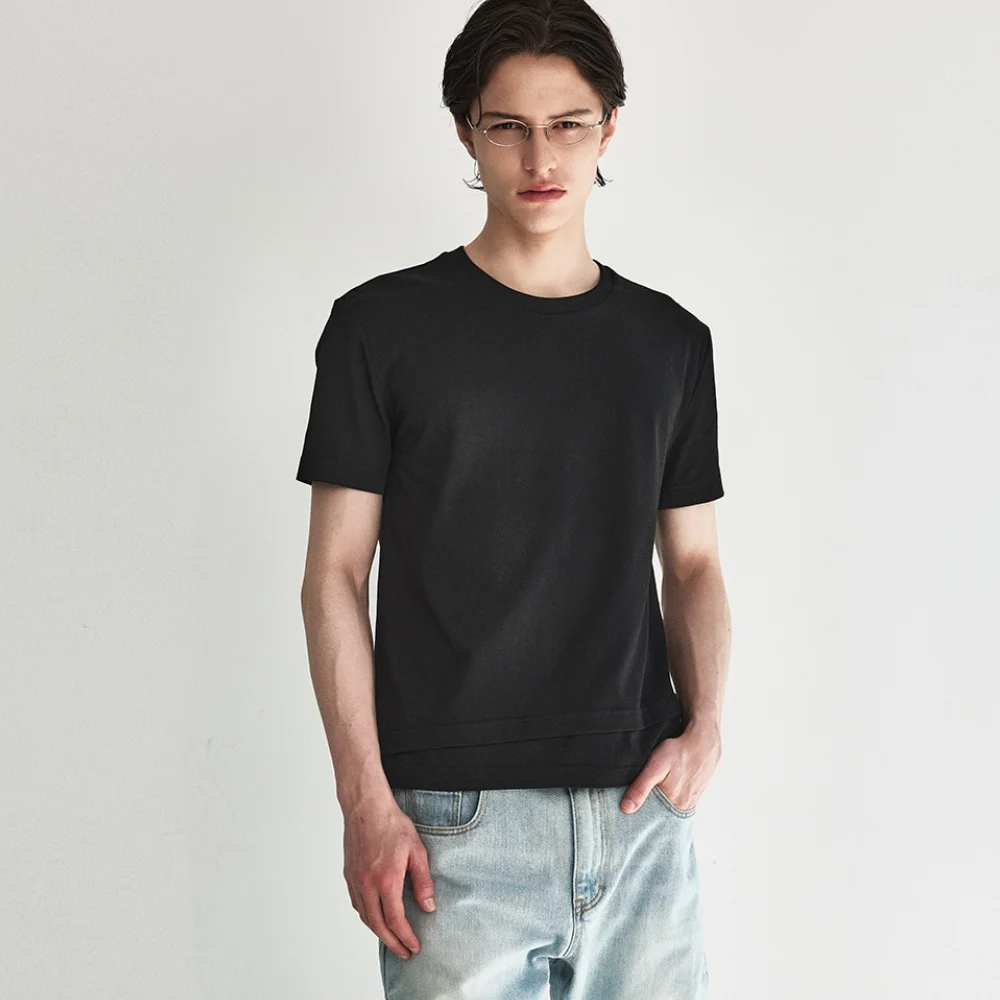 Slant Layer Crop T-Shirt_Black