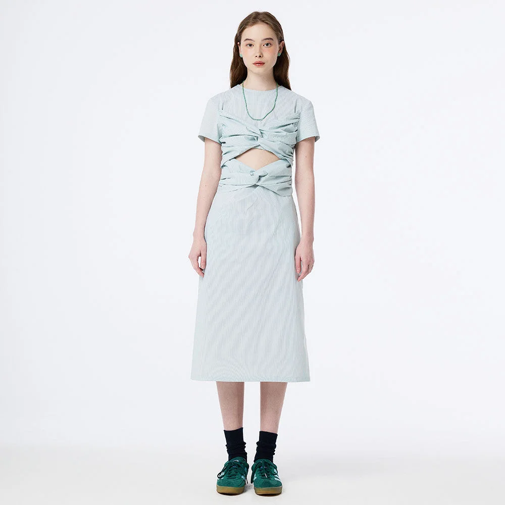 TWISTED STRIPE MIDI DRESS (GREEN)