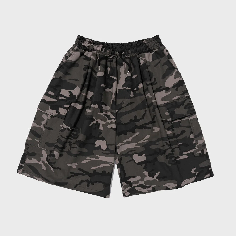 CAMO RANDOM PATTERN BALLOON BERMUDA PANTS (BLACK)