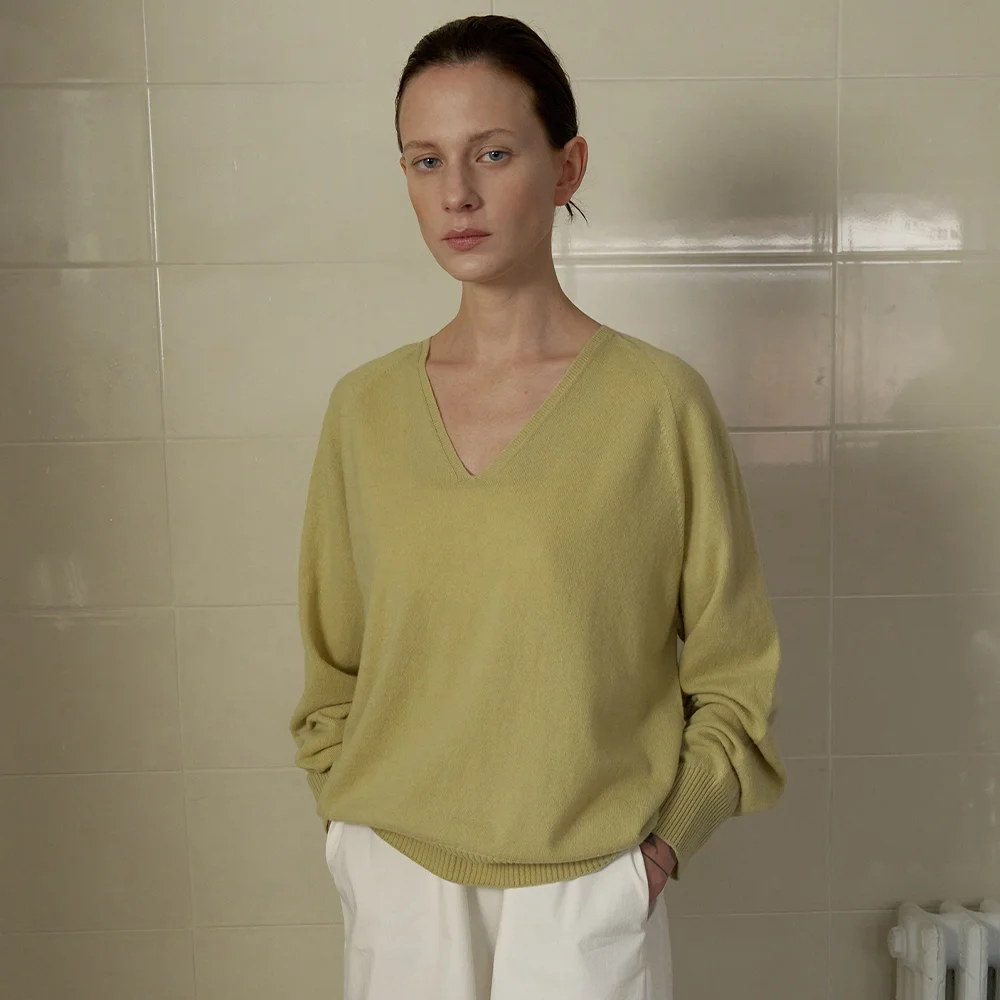 CASH MERINO V-NECK KNIT_SOFT GREEN