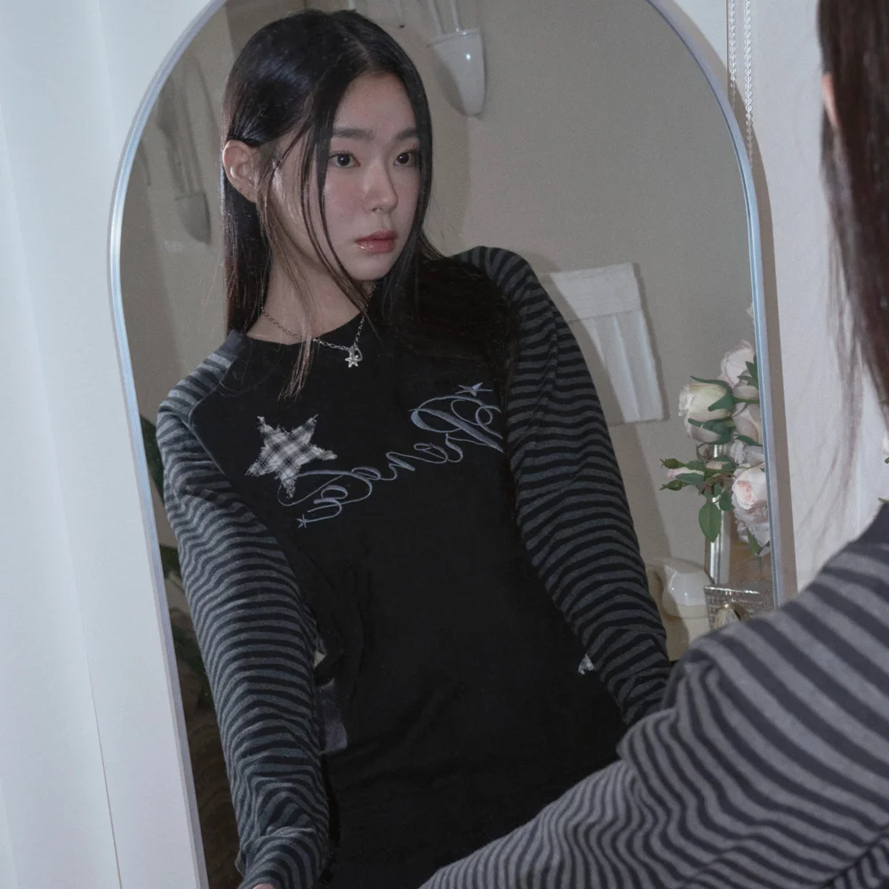 CHECK STAR STRIPE LONG SLEEVE BLACK
