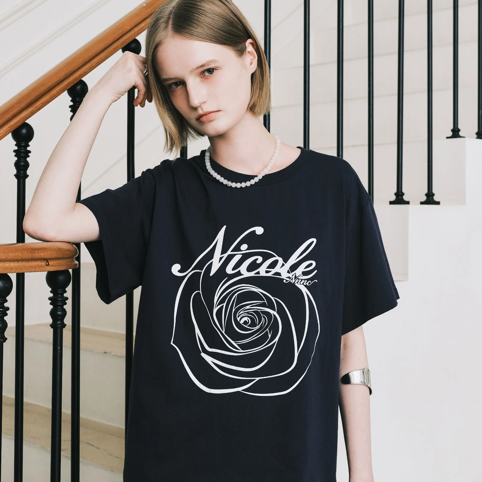 NICOLE ROSE SLEEVE TOP_NAVY WHITE