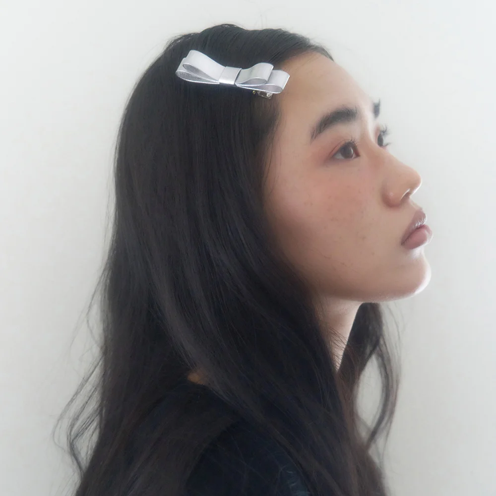 glossy leather hair pin - silver