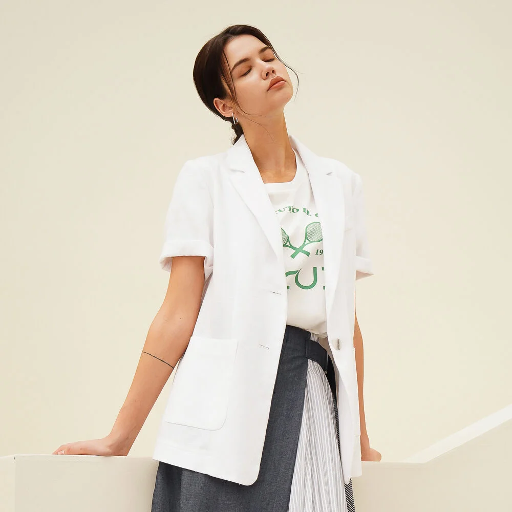 Linen Half Sleeve Jacket_White