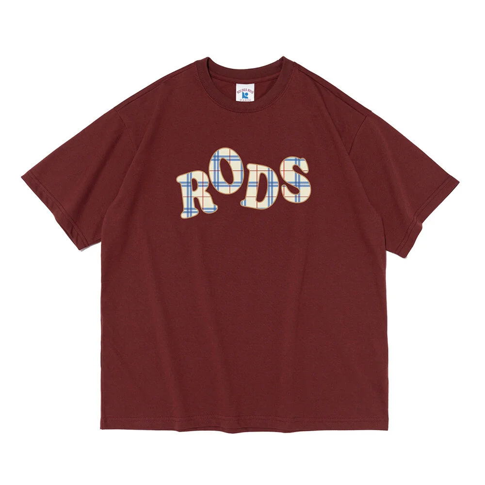 RODS 格紋 標誌 短袖T恤 (酒紅色)