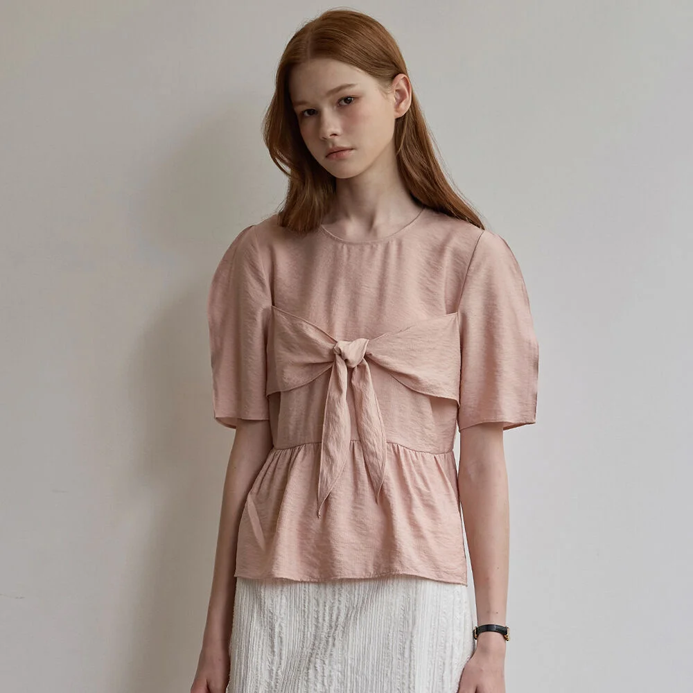 Ribbon peplum top - Light pink