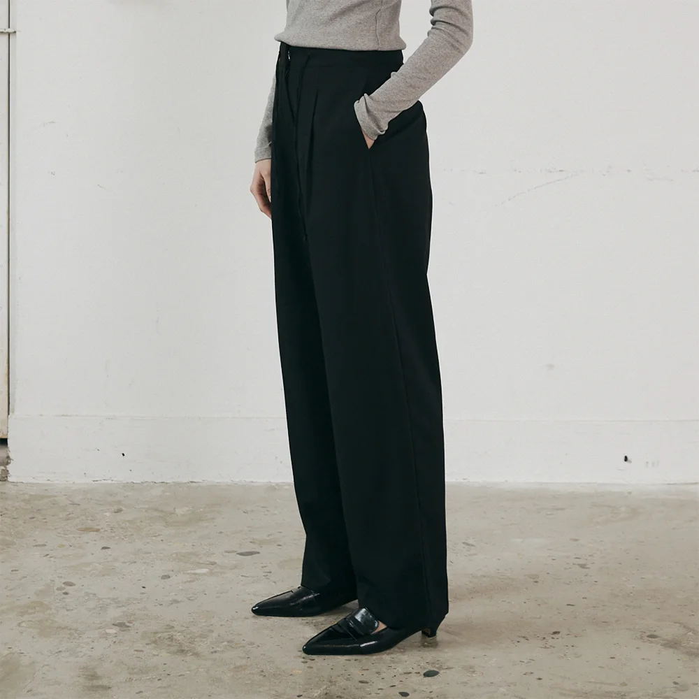 Wool banding slacks (Black)
