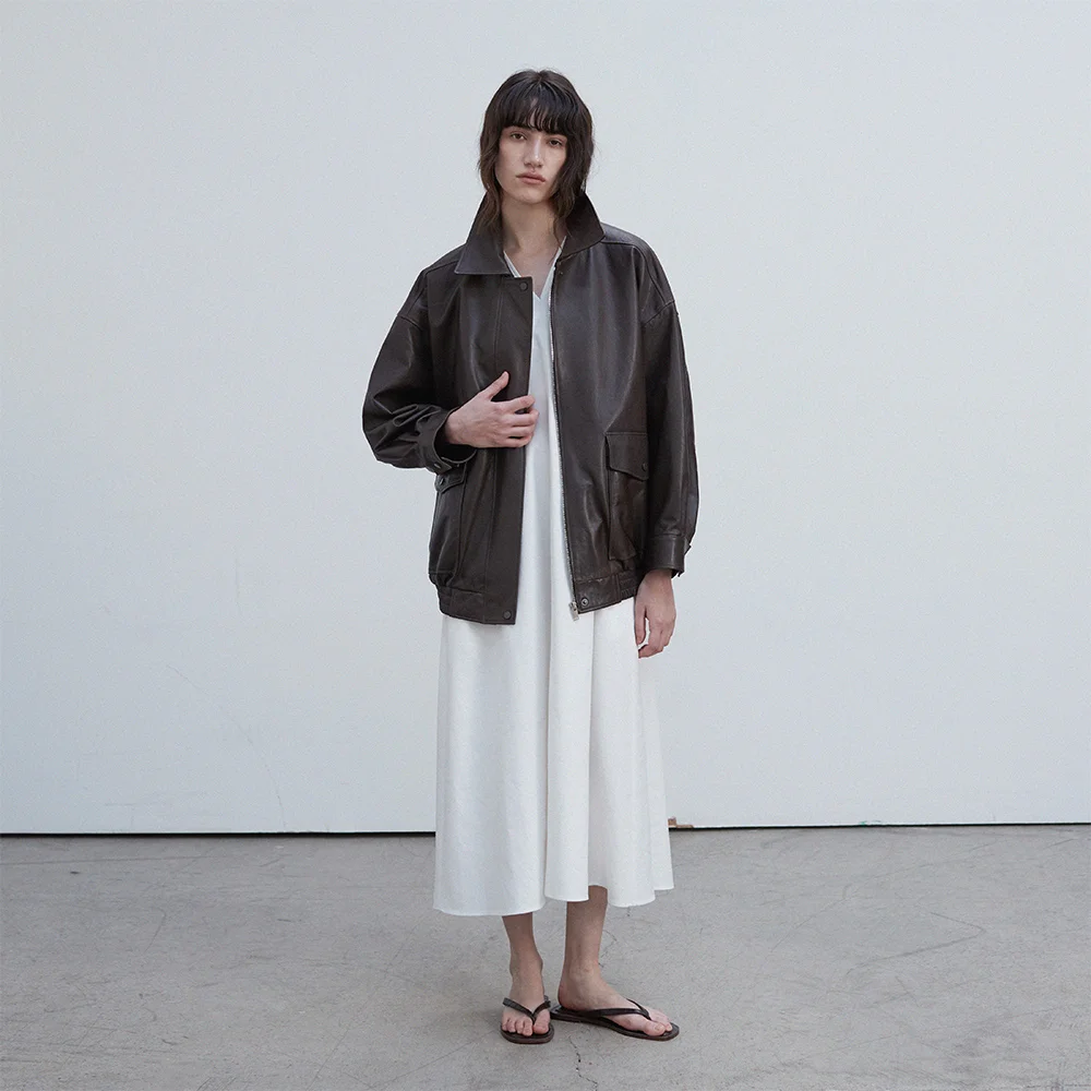 Vegetable Lambskin Overfit Blouson_Deep brown