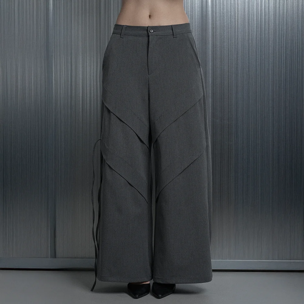 3pintuck Back Split Line Wide Slacks Pants (Charcoal)