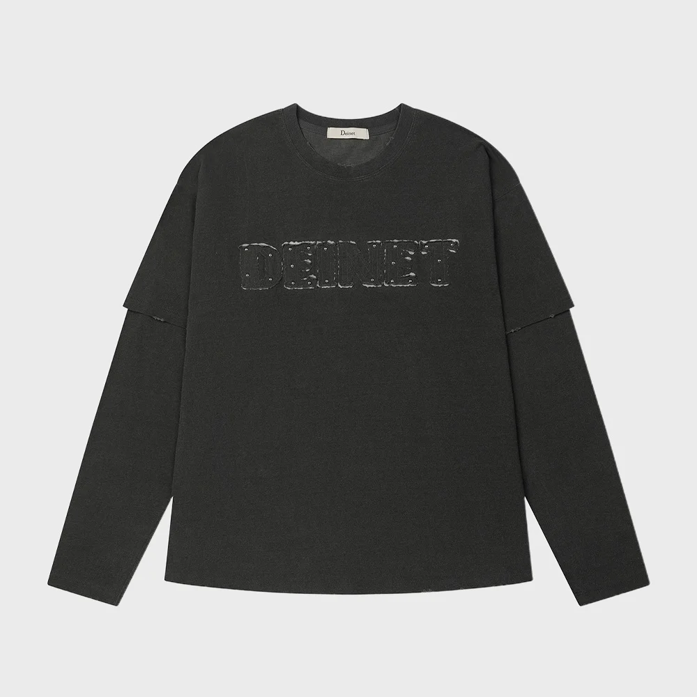 APPLIQUE LAYERED T-SHIRT IN DARK GREY