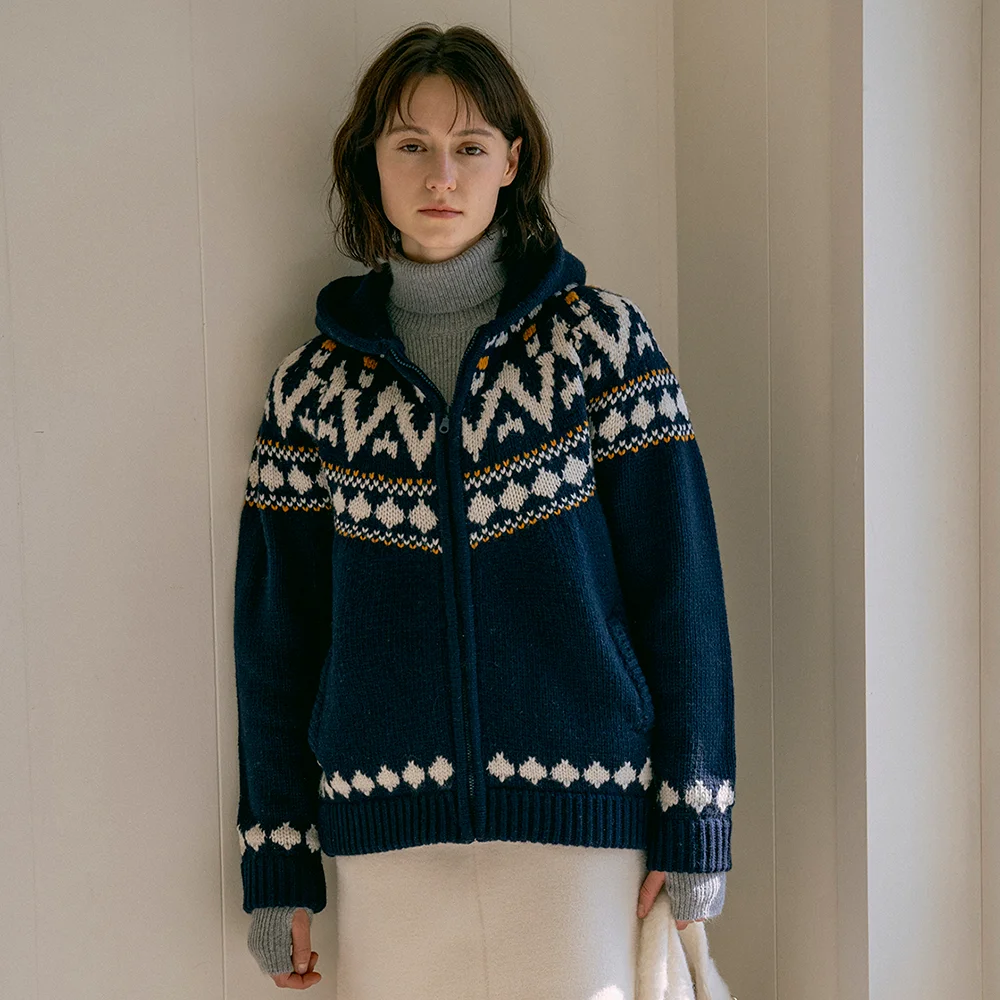 KN4242 Nordic knit hood zip-up_Navy