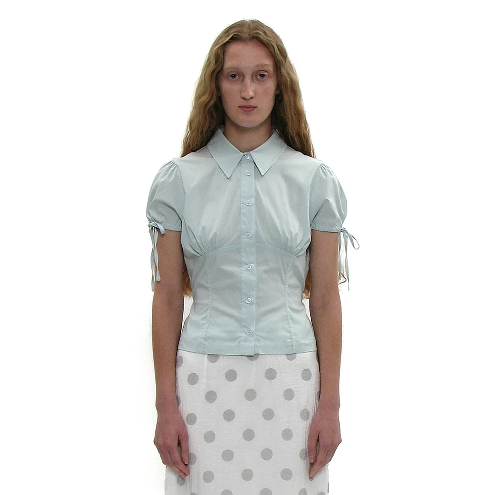 BOWTIE PUFF SLEEVE BLOUSE_LIGHT MINT