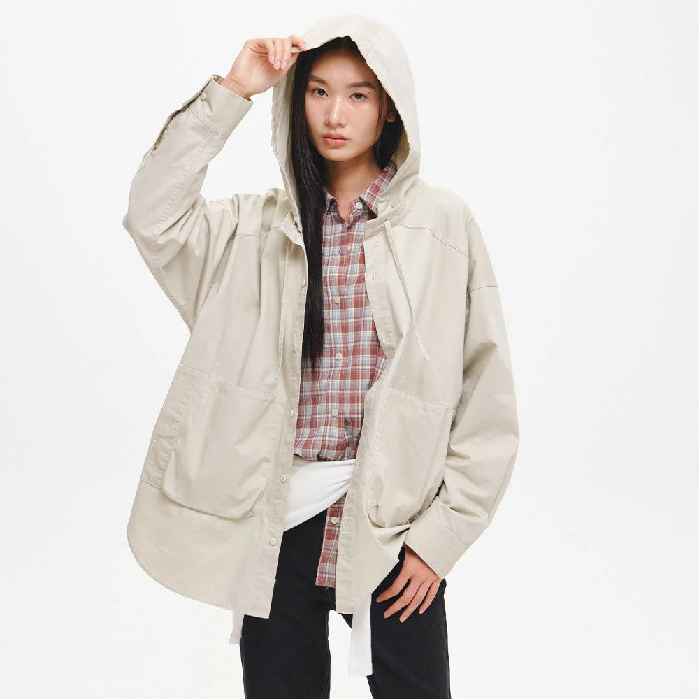 UNISEX 兩穿 口袋 寬鬆版型 連帽襯衫 / GF3UJK012