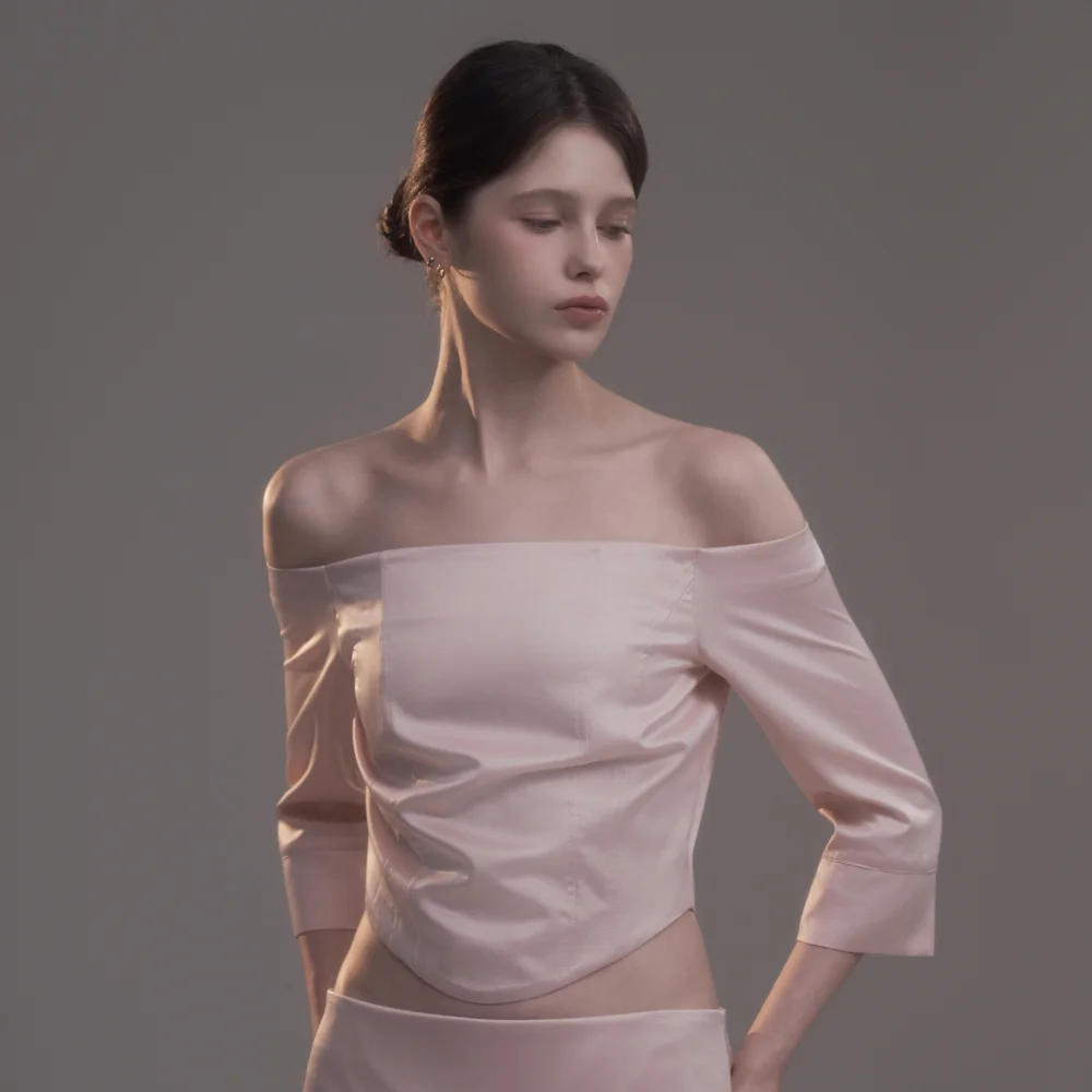 Long Sleeve Satin Corset Top - Pink