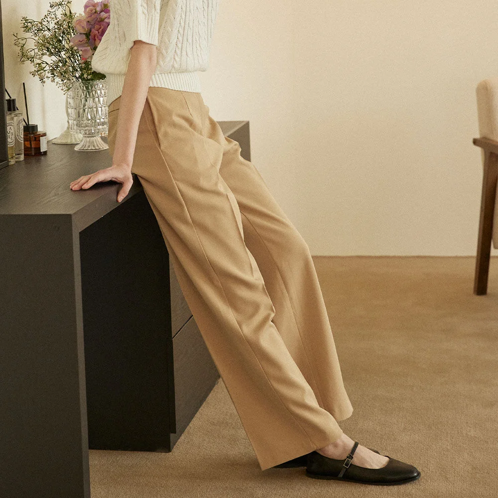 High Waist Loose-fit Pants - Beige