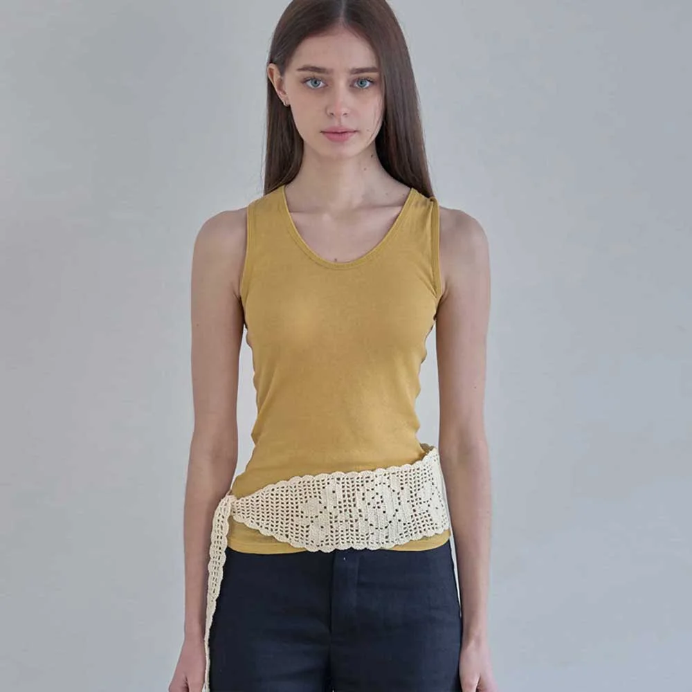 Flower Doily Belt _ Cream (蕾絲墊 方格編織 手工製 鉤織 花卉 蕾絲 針織衫 層次 腰帶)