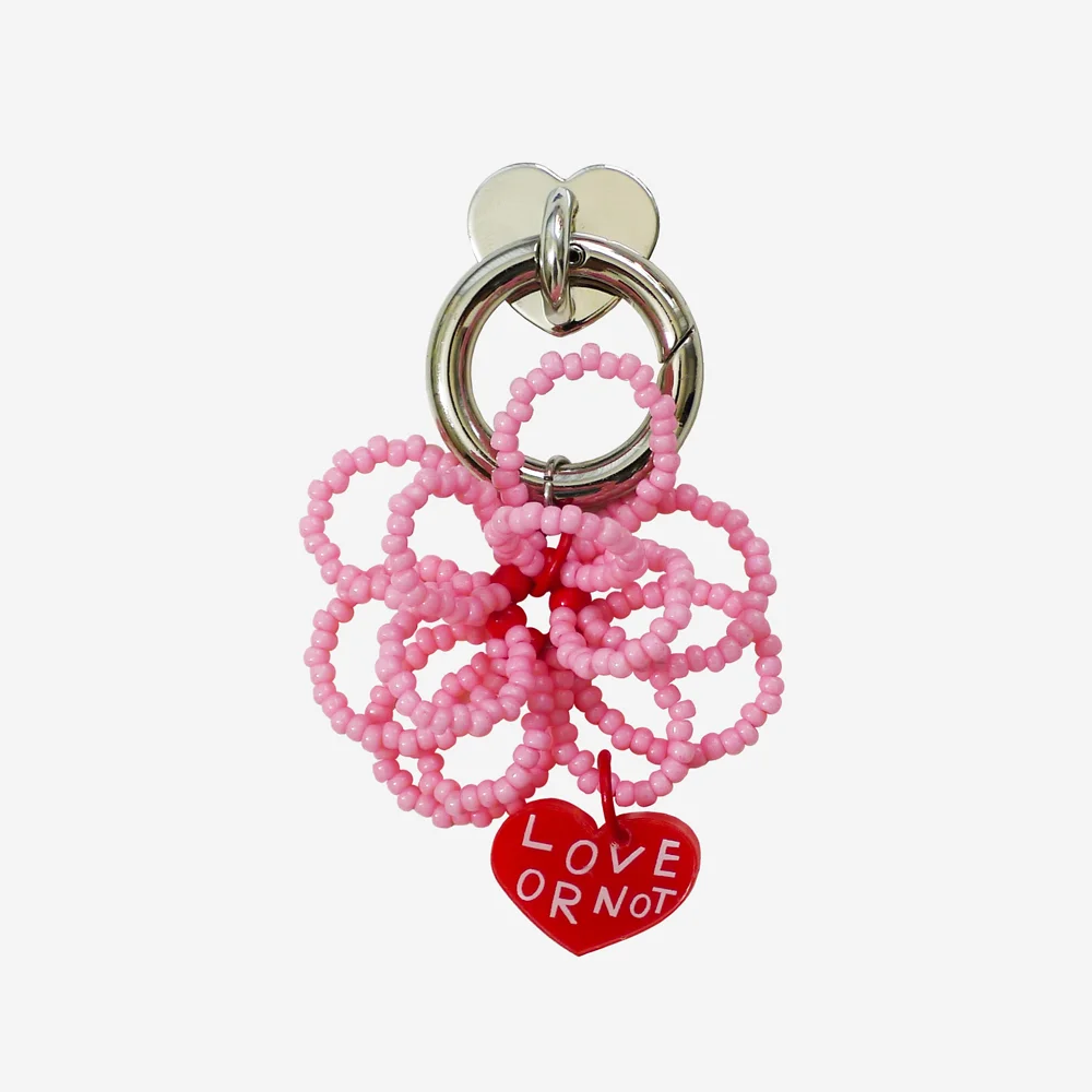 鑰匙扣&手機支架_Pink Flower Beads Keyring&Tok
