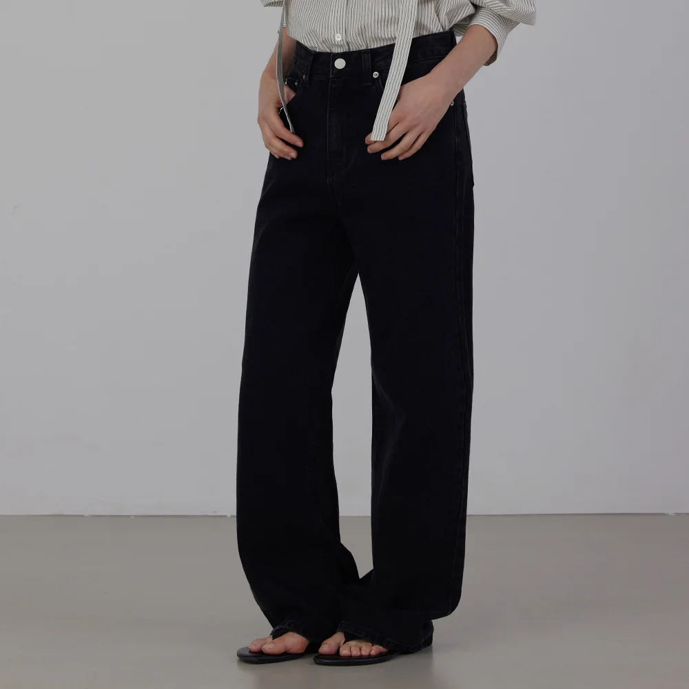 Paul Semi Wide Fit Washing Denim Pants, Black