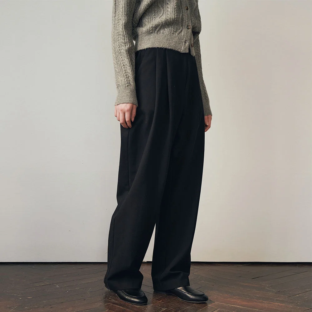 Balloon pintuck wool slacks - black