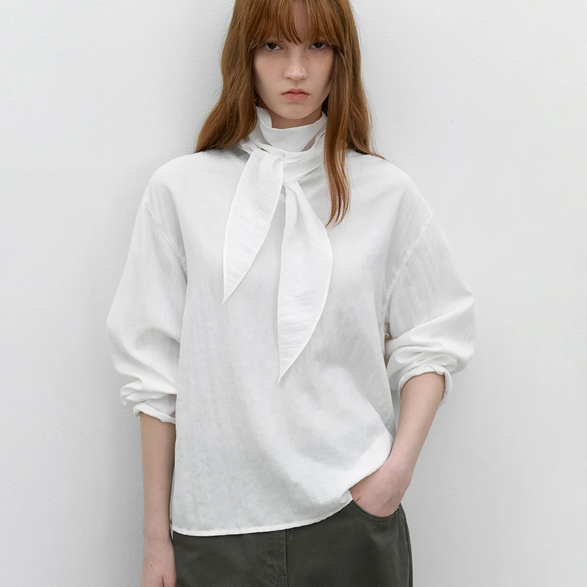 MOCK NECK TIE BLOUSE (BL-4386)