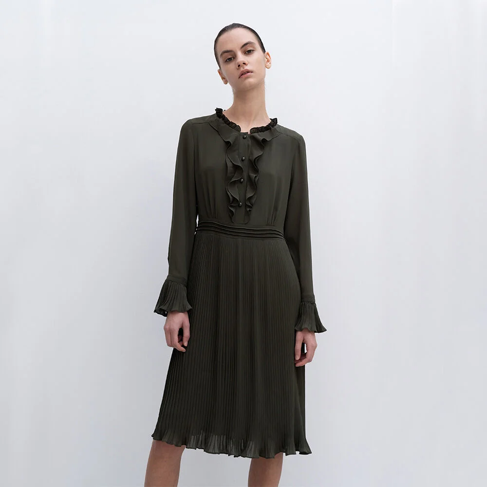 FRILL DETAILS PLEATED DRESS