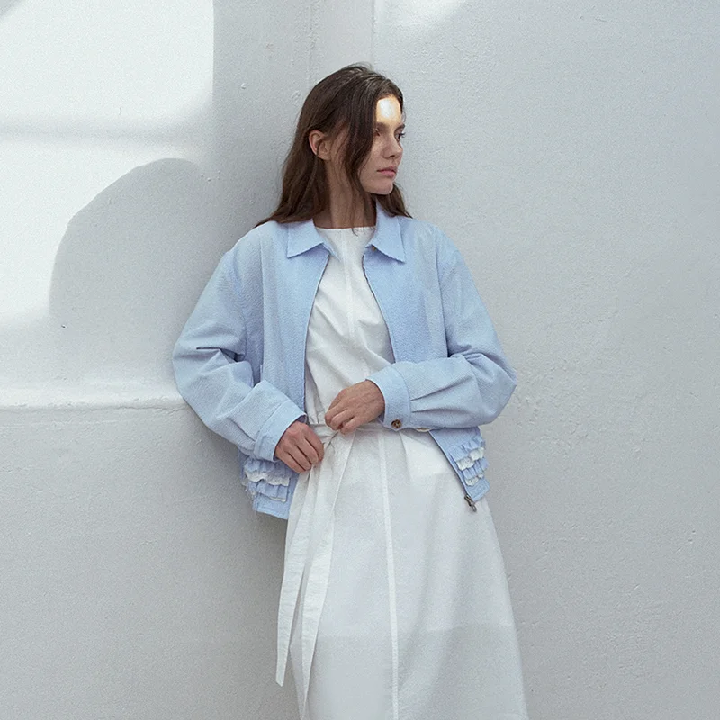 Mignon 蕾絲 短版 外套_Blue Stripe