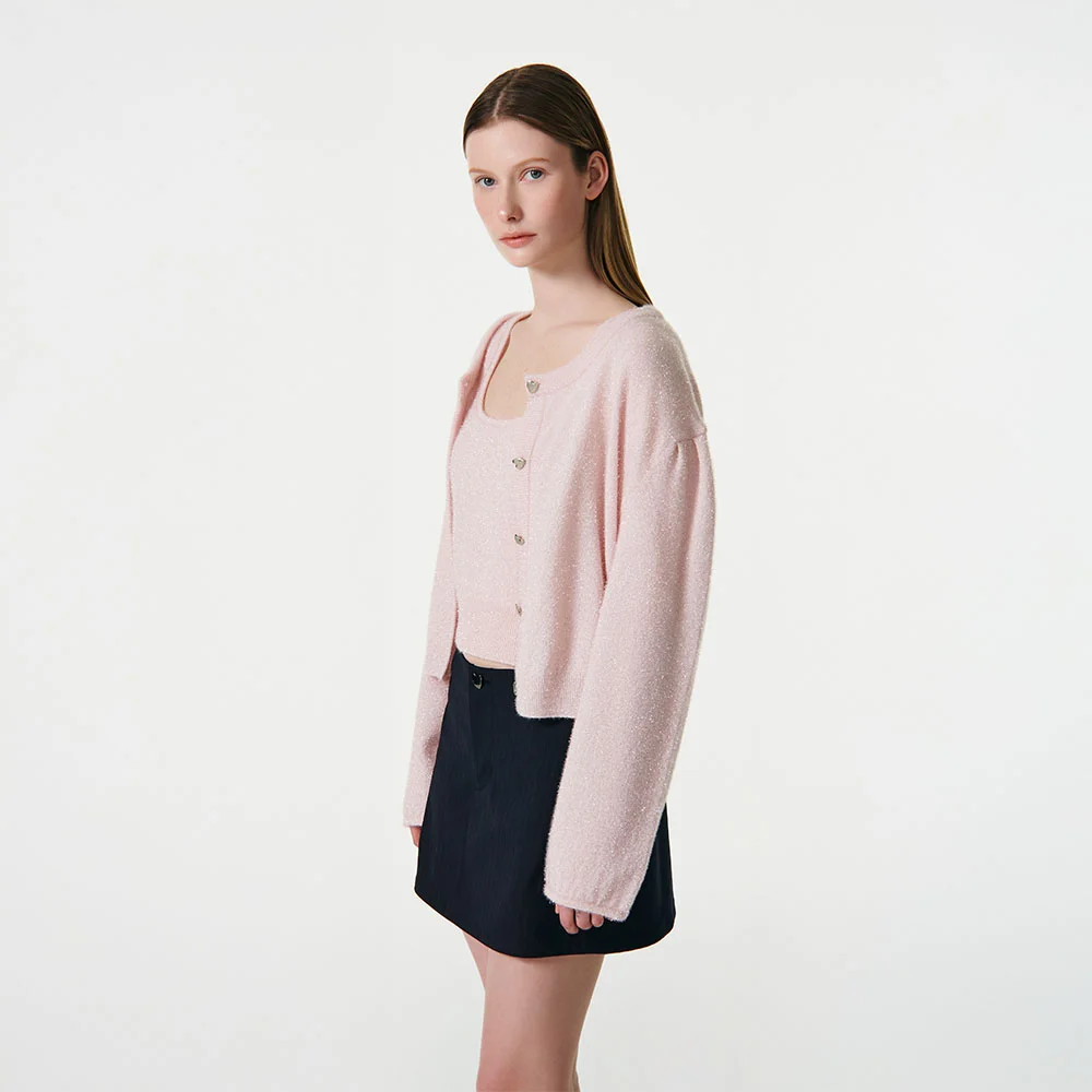 METALLIC PUFF SLEEVES CARDIGAN
