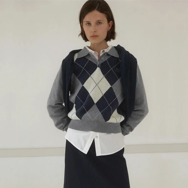 MALO ARGYLE CROP KNIT(T-6904)