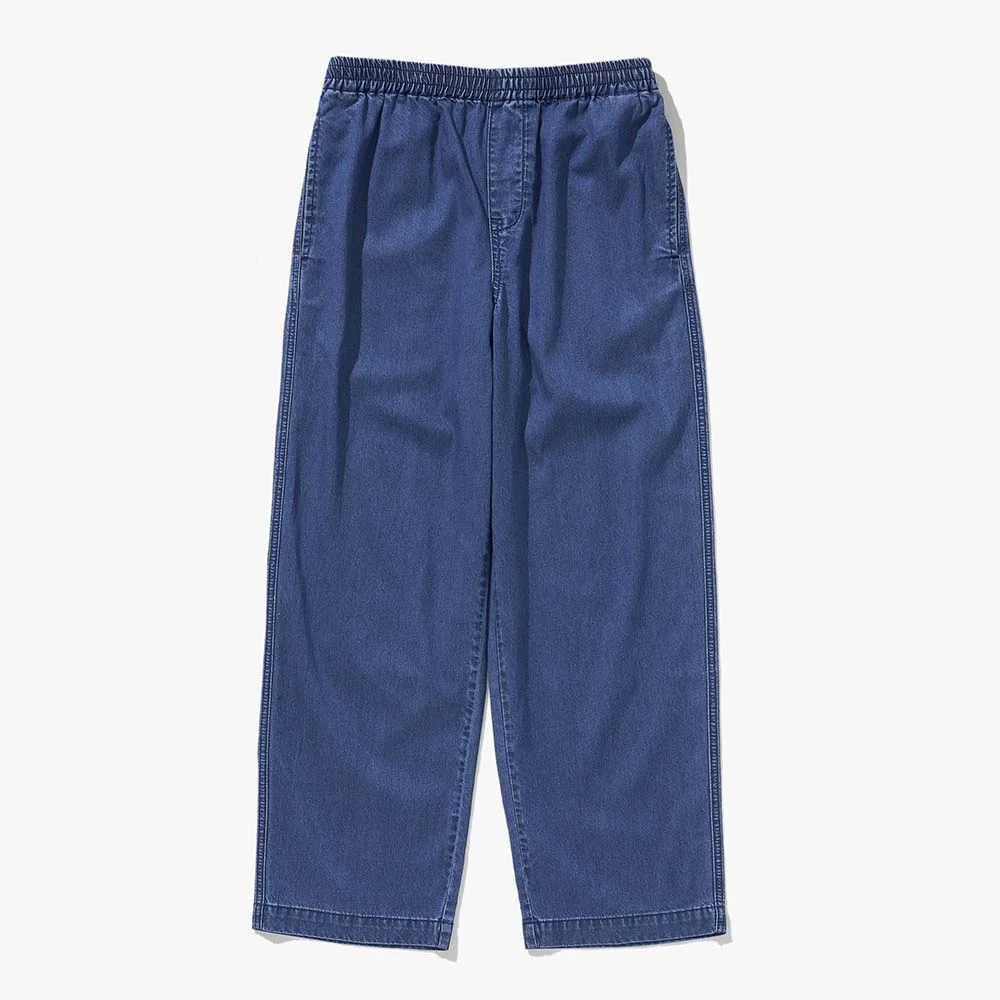 夏季 鬆緊帶 寬版 牛仔 M30 中藍色