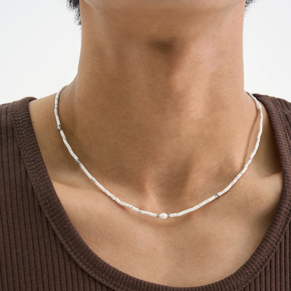 Earth 石洗 & 珍珠 Necklace_白色 土耳其