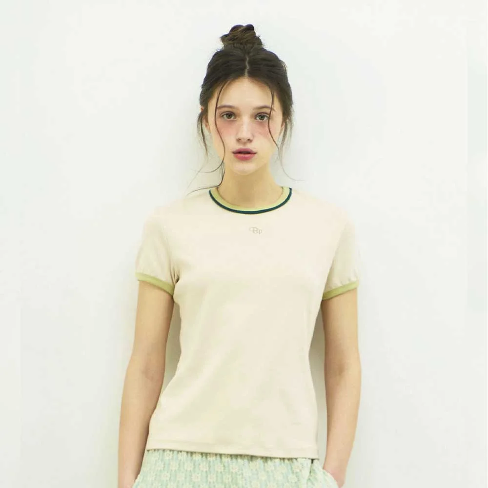 BP Layer Neck Semi-Crop Short-Sleeved T-Shirt_BEIGE