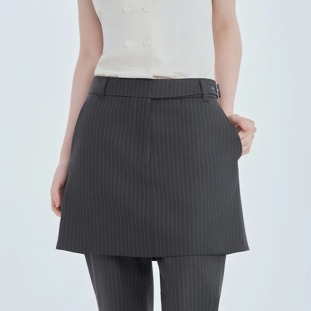 Mila Waist A-Line Skirt - Charcoal Stripe