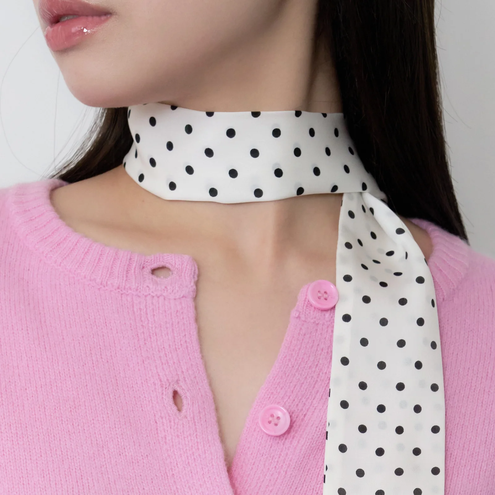 dot silky long scarf - white