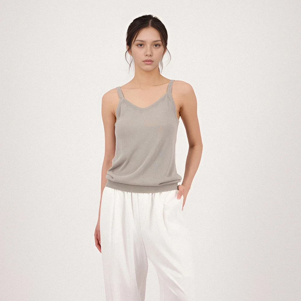 V-neck Strap Sleeveless Knit _KH.Grey