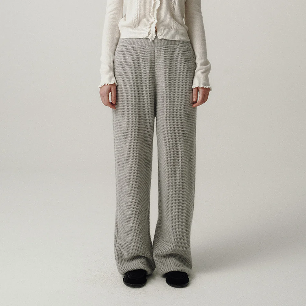 Bella Waffle Knit Drawstring Pants_Grey