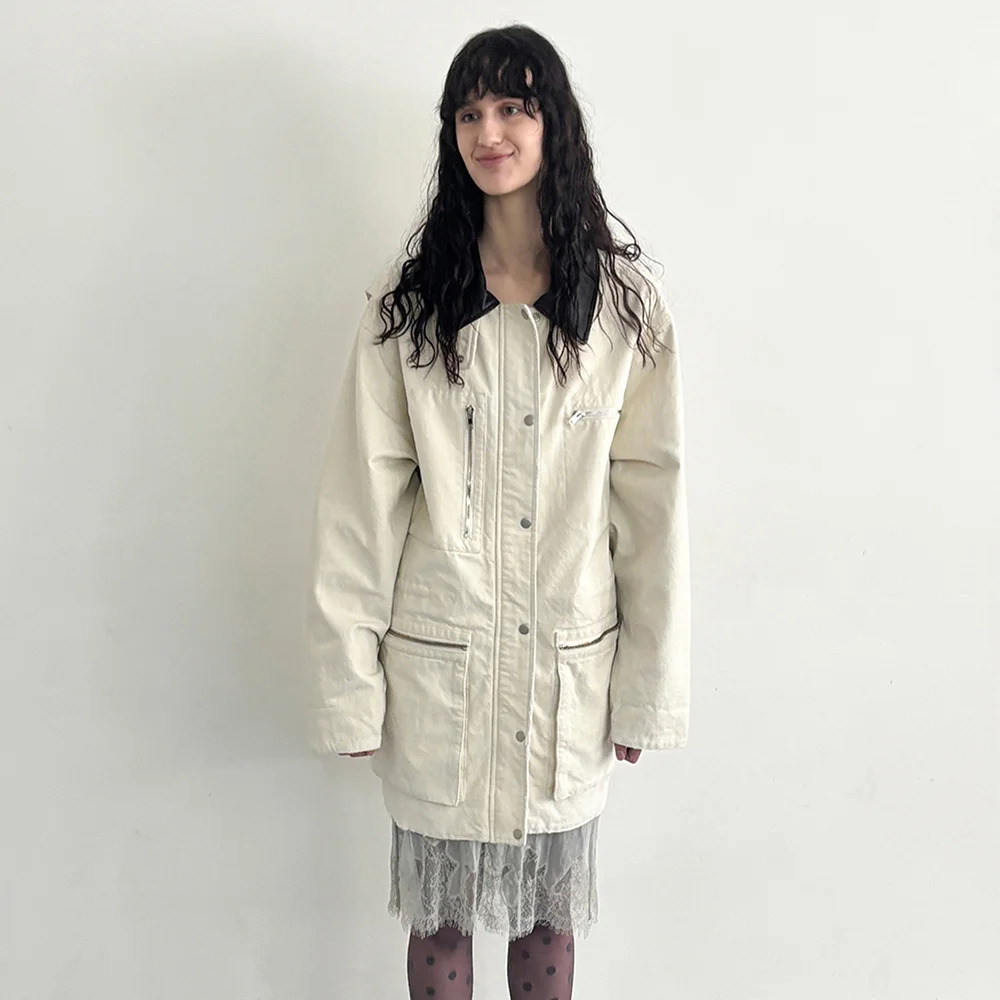 WASHED DAMAGE CHORE COAT_IVORY