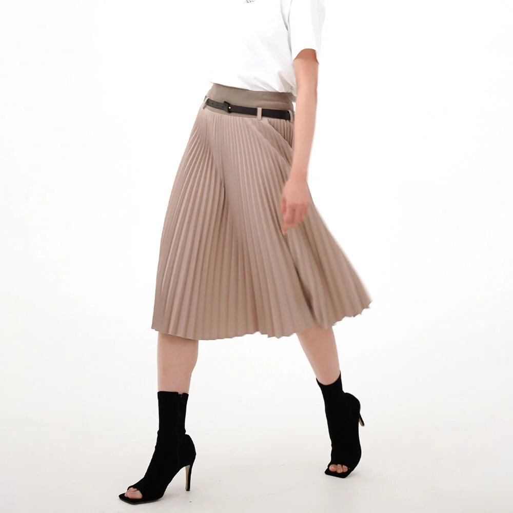 Bending Pleated Skirt _Beige