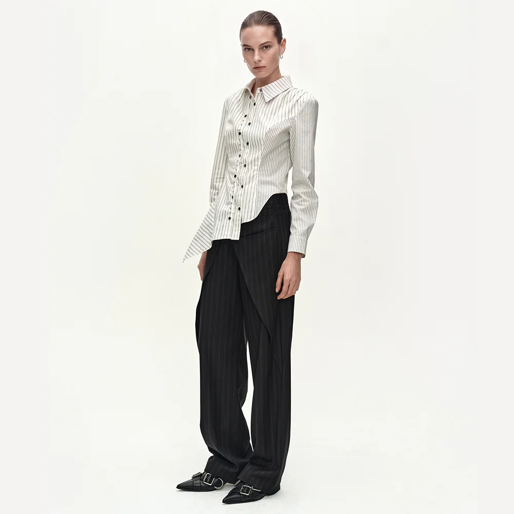 STRIPE WRAP PANTS (BLACK)