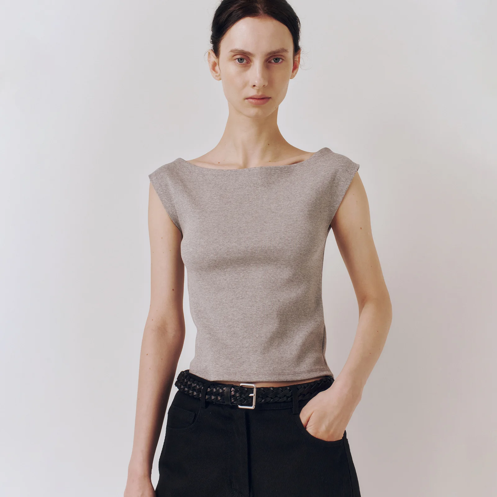 French Sleeve Jersey Top Gray