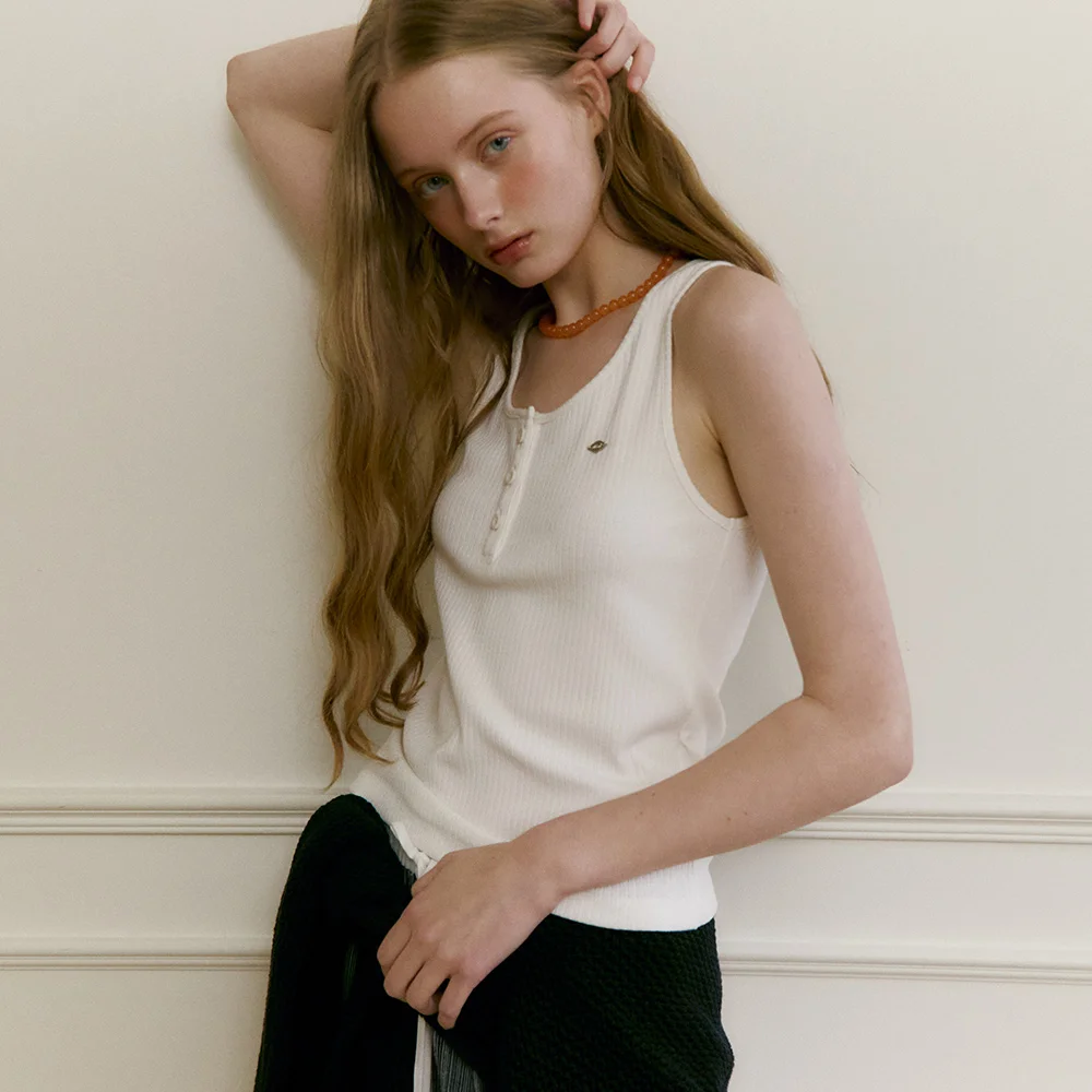 HENLY-NECK RIBBED SLEEVELESS (sand ivory)