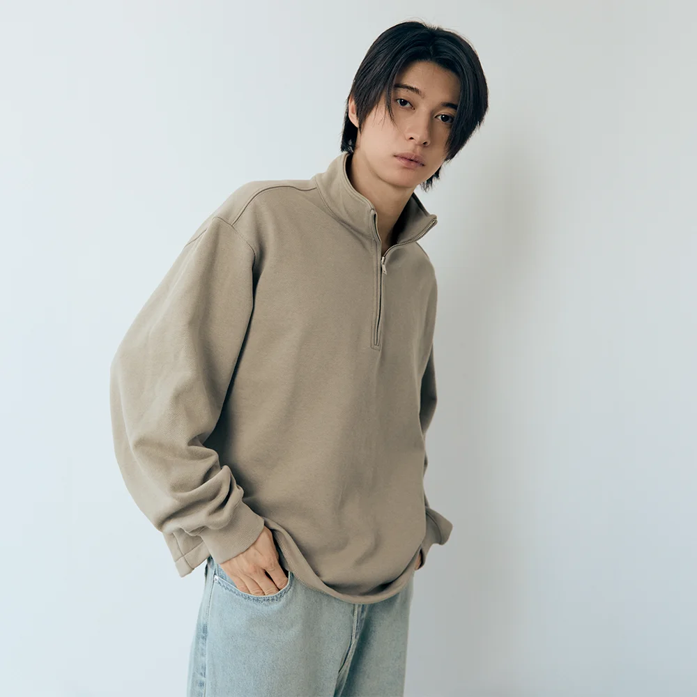 必備款 衛衣 半高領 拉鏈 Taupe